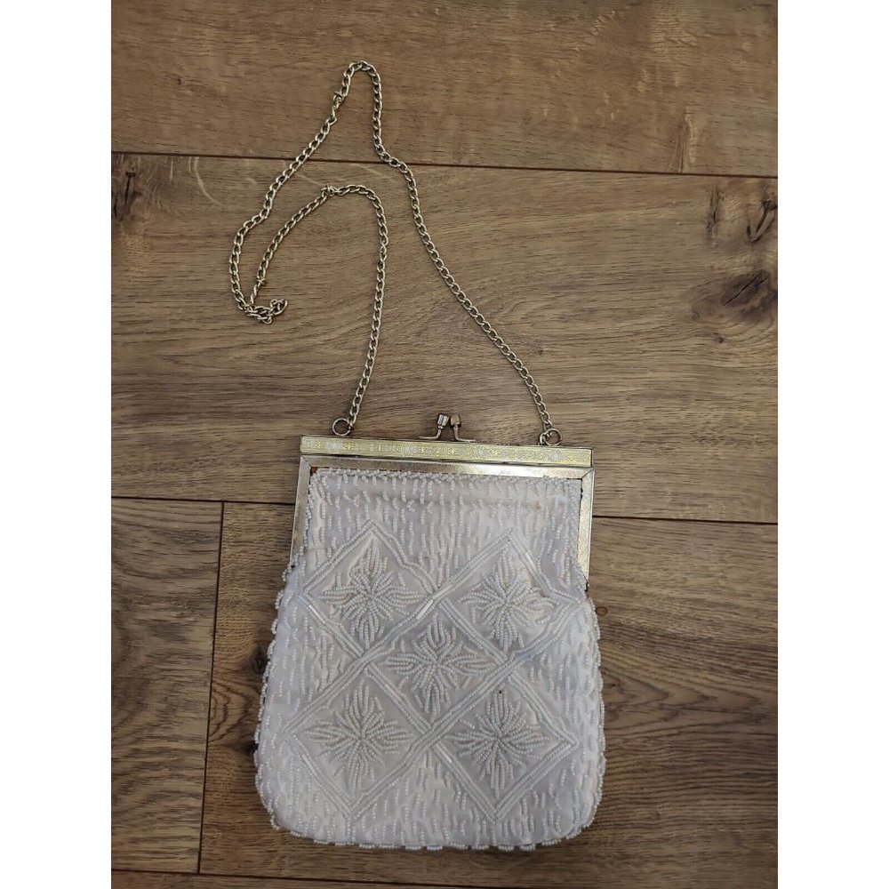 Vintage Bags By Whidby Inc White Hand Beaded Purse